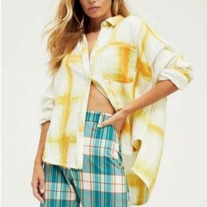 We the Free Wash Away Yellow Windowpane tie dye top